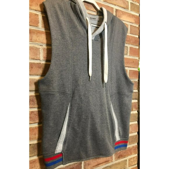 Men's Sleeveless Muscle Hoodie Sz M V-Neck w/Drawstring Kangaroo Pouch Gym Wear - Picture 3 of 8